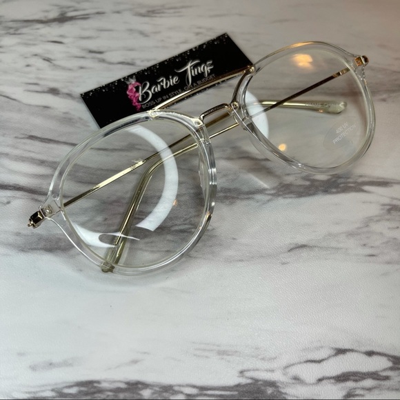 NWT Retro Gold Clear Frame Glasses - UV400 Protection - Picture 2 of 5